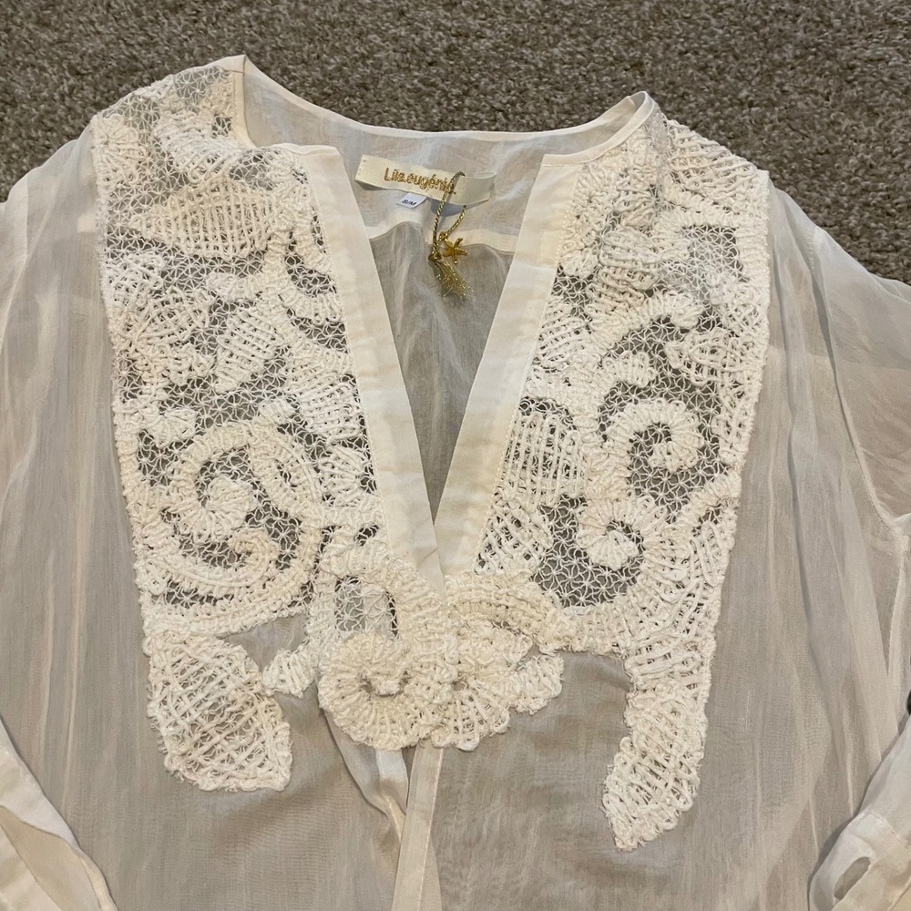 Lila‎ Eugenie Silk Cotton Beach Cover Up Dress White Bridal Wedding Girly Dainty - Picture 3 of 8